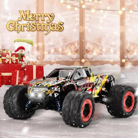 High Speed 1 18th Scale 4x4 Waterproof Off Road RC Car With 2 4GHz Remote All Terrain Monster Truck in Christmas setting
