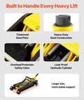 2.5-Ton floor jack for automotive use, yellow and black steel with single-piston hydraulic lift