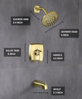 Brushed Gold Shower Trim Kit With Valve Tub And Shower Faucet Set, 5 Spray Shower Head, Pressure Balance Rough In Valve, Sizes Included