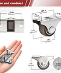 Mini Fixed Drawer Rubber Caster Wheels 1 Inch Non Swivel Set Of 4 Low Profile Roller Castors in hand and with dimensions