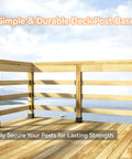 Wooden deck with Beefed Up 4x4 Post Flange Anchor Base For Deck Railings With Screws Stainless Steel 201 Black Finish 2 Pack