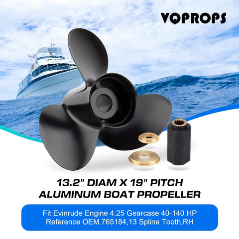 Beefy Aluminum Boat Propeller 13.2 By 19 Pitch 13 Spline Right Hand Rotation Three Blade Fits BRP Johnson Evinrude OMC Stern Drive 40 140 HP Outboard With Full Interchangeable Hub And Hardware