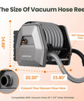 Wall-mounted retractable vacuum hose reel with 30ft hose extension, size indications, and 1-1/4 inch diameter for 32mm wet dry vacuums.