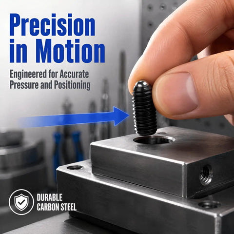 10 Pack M12x30mm Screw Thread Ball Spring Plungers Alloy Steel Positioning Detent Locking Pins For Workshop Clamps Tool Setup being inserted into a metal block.