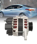 Alternator Replacement For Hyundai Elantra 2.0L 2007 2012 And Kia Soul 2.0L 2010 2011 Spectra Spectra5 2.0L 2007 2009 With 90A 12V 4 Groove Pulley And OE Part Numbers 11311N 2655635 40046020 40046031 shown with car in background