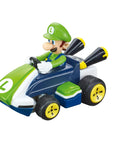 Luigi in a green Mario Kart on toy track, part of the Mario Kart Tabletop RC Racing Set With Mario And Luigi, 2.4GHz Remote Control Cars