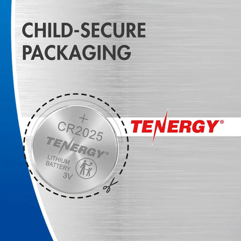 Premium CR2032 Lithium Button Coin Cell Batteries 10 Pack packaging featuring child-safe design and CR2025 battery.