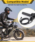 Full Twist Throttle With Ignition Switch for Electric Dirt Bikes, shown with Q20 model on trail ride