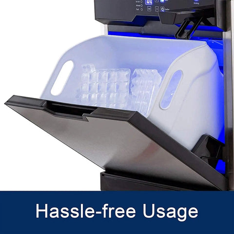 Countertop Ice Cube Maker Machine, Stainless Steel And Food Grade Abs, Portable Automatic Quick Freeze Unit For Home Bar showing ice tray in use.
