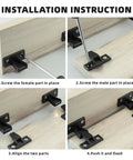 Installation instructions for 20 Piece Push On Furniture Panel Clips With Dead Easy Hidden Cabinet Mounting showing steps.