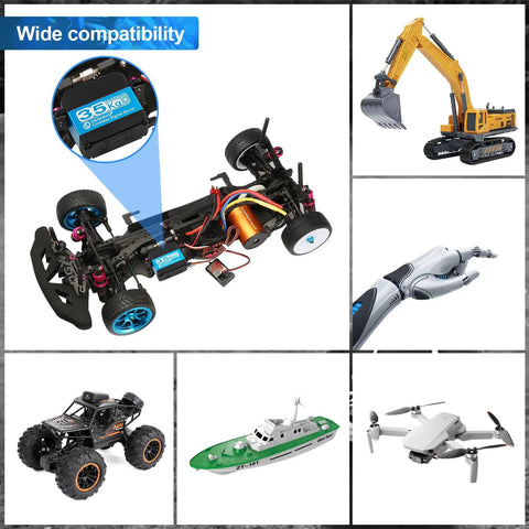Beefy 35Kg Torque RC Servo With Waterproof Digital Full Metal Gear Steering and compatible RC models visible