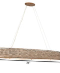 Sculptural Oval Linear Pendant Light In Slick Hammered Ore Finish With Six Glowing Bulbs And Soft Fabric Shades tailored for grand foyers, dimensions 36" x 6".