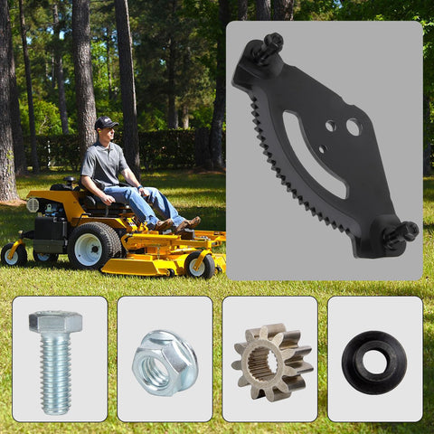 Steering Gear Plate With Pinion Gear Replaces 7171550F 7171550 7171554 next to images of bolt, nut, gear, and washer.