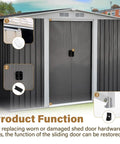View of shed with Door Tune Up Kit For Arrow Shed Sliding Doors DK100 A Replacement Parts installed, including handles and guides.