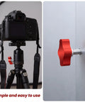 4 Pack 1/4 20 X 1 Inch Stainless Steel Thumb Screws for heavy equipment shown on camera tripod and mounted on surface.