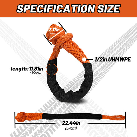 Beefy Half Inch By Twenty Two Feet Recovery Shackle For Off Road SUVs ATVs And Trucks Synthetic Orange With Sleeves High Strength