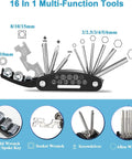 16-in-1 tool from All In One Bike Repair Kit with Mini Pump and 16 in 1 Tool Tire Levers Patch Kit Spoke Wrench and Portable Storage Box