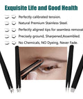 4 In 1 Tweezers Set With Travel Case illustrating eyebrow grooming with precision stainless steel tips
