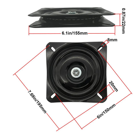 Dimensions of Beefy 6.25 Inch Heavy Duty Bar Stool Swivel Plate Replacement With Square Turntable