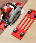 Heavy Duty Adjustable Circular Saw Guide Base Plate Aluminum Universal Rail For Electric Power Saws mounted on wood for straight cuts.