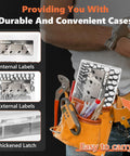 Heavy Duty Cable Clamps Kit With 292 Pieces in tool belt, internal and external labels displayed, Kalote brand, easy to carry case