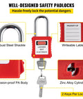 58 Piece Lockout Tagout Kit For Rock Solid Electrical Safety Featuring Industrial Station Padlocks Hasps Warning Tags Zip Ties Works Like A Charm For Heavy Duty Factory And Plant Projects robust steel padlock with key and corrosion-proof PA body