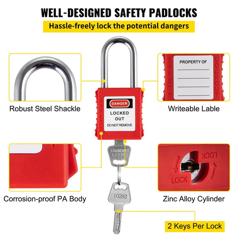58 Piece Lockout Tagout Kit For Rock Solid Electrical Safety Featuring Industrial Station Padlocks Hasps Warning Tags Zip Ties Works Like A Charm For Heavy Duty Factory And Plant Projects robust steel padlock with key and corrosion-proof PA body
