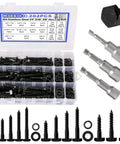202-Piece Hex Lag Screws Kit With 304 Stainless Steel Black Oxide Bolts, Washers, and Hex Socket Drivers in a box