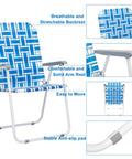 Set Of 2 Portable Folding Lawn Chairs For Patio Or Beach Use, Webbed Seats With Higher Backrests, Heavy Duty Metal Frame, Anti Slip Feet, Lightweight Yet Durable For Yard Garden And Outdoor Fun In Blue, illustrated features