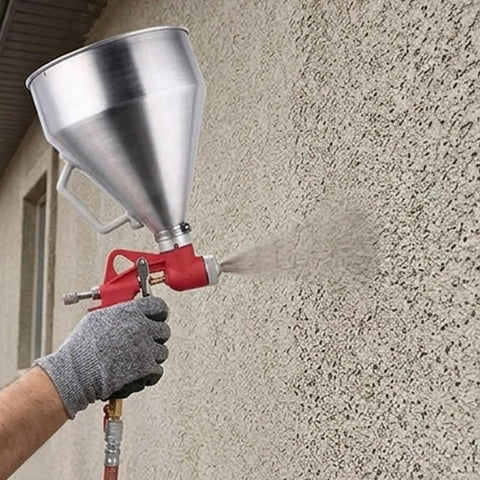 Pro Level Air Spray Gun Kit With Swap Out Three Liter And Six Liter Tanks delivering smooth atomization on textured wall.