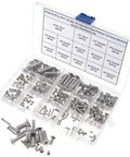 Solid Boss Level Hardware Must Have 185 Piece Phillips Flat Head Countersunk Screws 14 Size UNC Imperial 304 Stainless Steel Machine Bolt Assortment Kit in compartment case.