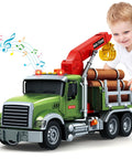 Farm Logging Truck Toy With Loading Crane And 6 Wood Trunks Lights And Sounds Friction Powered 15 Inch Vehicle hands-on play