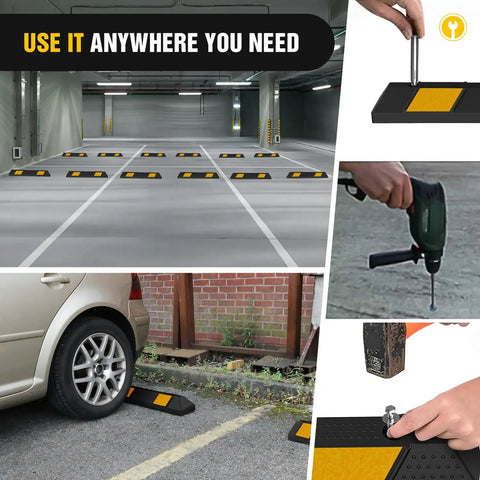 36 Inch Parking Curb 2 Pack Heavy Duty Rubber Garage Parking Stop Blocks for Cars SUVs and Trucks with Reflective Stripes installed