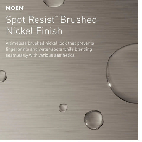 Spot Resist Brushed Nickel finish showing water resistance and sleek look, complementing the Wellton No-Fuss One-Handle Bathroom Faucet.
