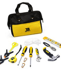 14 Piece Kids Hand Tool Set With Storage Bag For Home DIY Projects, features real tools with kid friendly rubber handles, suitable for boys and girls.