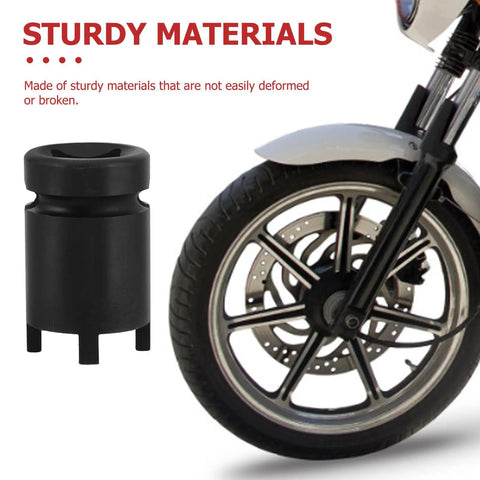 Heavy Duty Four Claw Lug Nut Extractor Kit For Damaged Stuck Bolts Saves Time On Tough Repair Jobs With Precision Splitter Tool Design For Real Mechanics Who Need Results Fast, black steel tool by motorcycle wheel