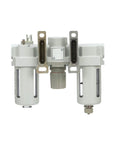 Compressed Air Filter Regulator Lubricator Pro Grade Combo with gauge and manual drain, half inch NPT, poly bowl with metal guard