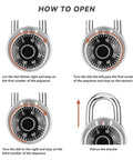 Instructions for opening Locker Lock With Long Shackle Keyless Padlock For School Gym And More, 2 Inch Wide Body And 9 32 Inch Shackle.