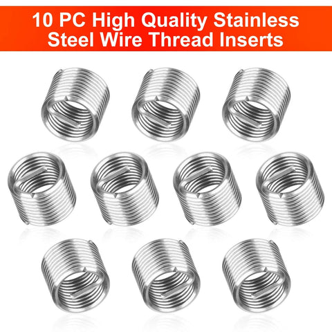 Stainless steel wire thread inserts for Pro Grade 15 Piece Thread Repair Kit For Damaged M12x1.75 Threads With Helicoil Style Inserts.