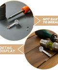 Top Tier Forty Piece Furniture Cam Lock Connector Kit With Pre Loaded Alloy Iron Screws And Nuts detail showing durable connector and tools.