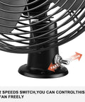 Close-up of 12V Heavy Duty 8 Inch Metal Fan with two-speed switch for RV Truck Bus Boat Forklift Car Camper Cooling