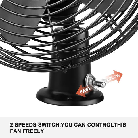 Close-up of 12V Heavy Duty 8 Inch Metal Fan with two-speed switch for RV Truck Bus Boat Forklift Car Camper Cooling