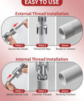 Alinmesh Hc Steel Pvc Pipe Threader Kit 1/2 Inch And 3/4 Inch With Drill Adapter showing external and internal thread installation steps.