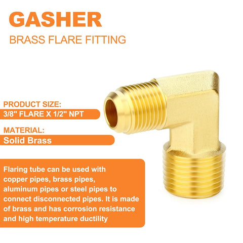 Dope Brass Tube Fitting Elbow Adapter Three Eighths Inch Flare To One Half Inch NPT Male Two Pack Corrosion Resistant Pipe Fitting