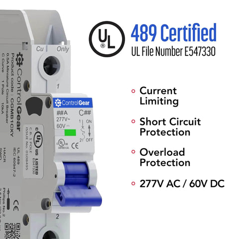 Compact UL489 Mini Circuit Breaker 2 Amp C Curve 277VAC 60VDC 10kAIC DIN Rail Mount Non Polarized MCB