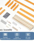Built Tough Queen Size Platform Bed Frame In Real Natural Pine Wood With Thick Wooden Slats For Zero Wobble Support Never Requires A Box Spring And Flawless Setup For Your Bedroom Space with assembly parts and instruction manual.