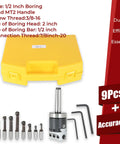Nine Piece One Half Inch Carbide Boring Bar Set With MT2 Handle And Three Eighths Inch Sixteen Thread Two Inch Boring Bars