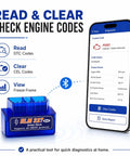 Bluetooth OBD2 Scanner For iPhone And Android, 5.1 Adapter, Car Diagnostic Code Reader For 12V Gas Cars, with app interface.