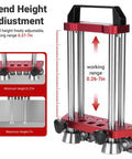 Pro Grade Metal Bender Tool For Roofing And Sheet Metal Fabrication showing height adjustment, red and silver, 7 inch working range
