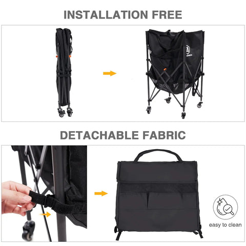 Rolling Ball Storage Cart With Lockable Wheels, Collapsible Multi-Sport Gear Organizer showing folding and detachable fabric